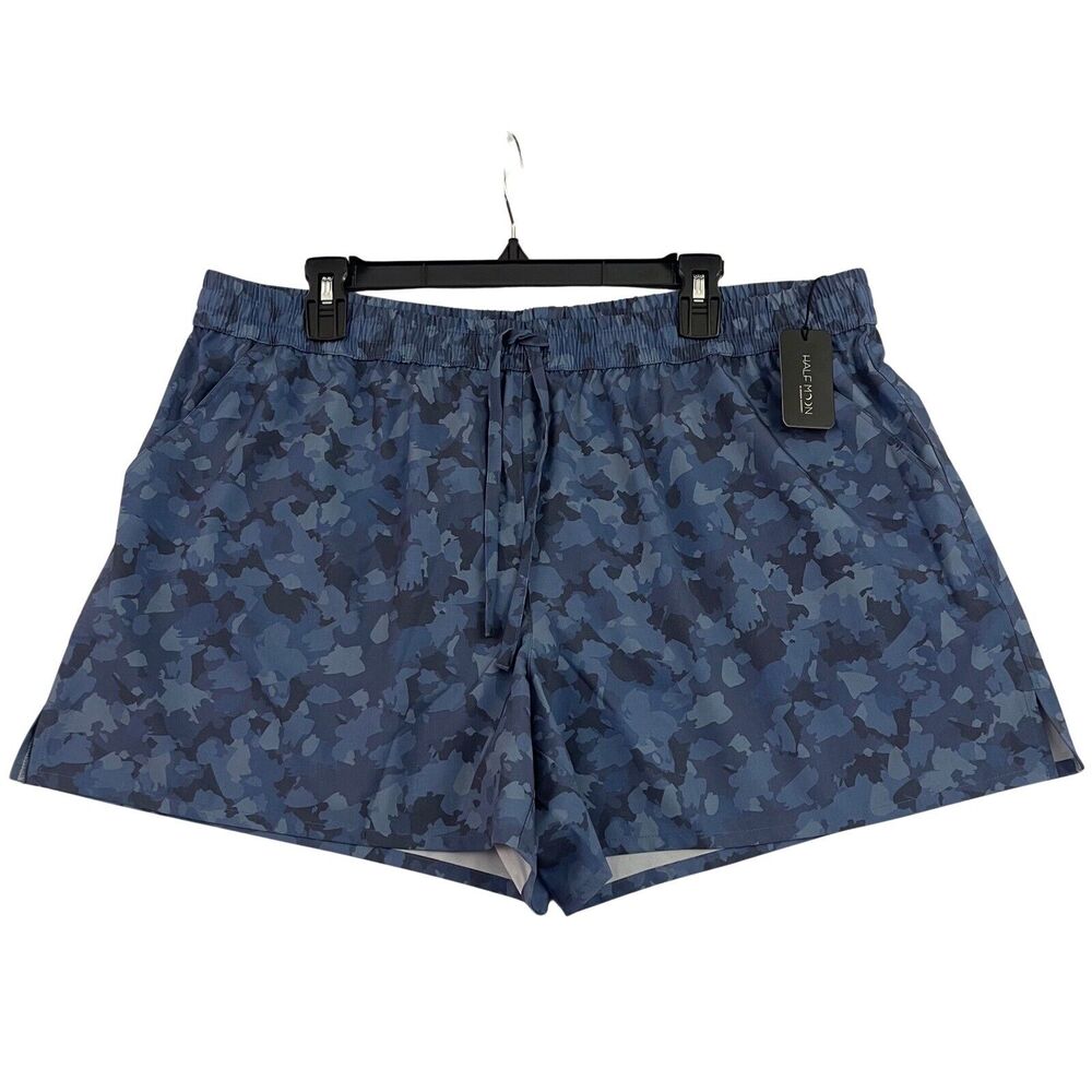 Modern Movement Shorts Mens XL Blue Camouflage  Half Moon Drawstring Swim Trunks